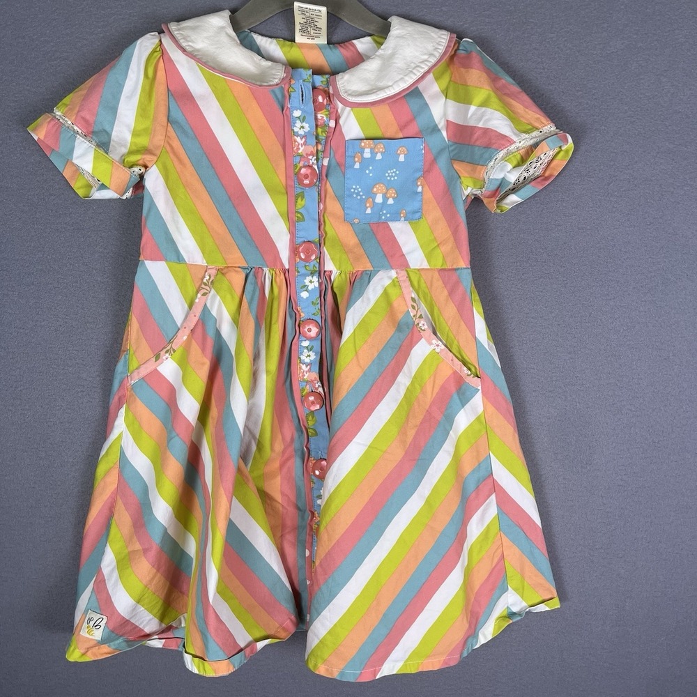 Wildflowers Day Dream Believer Rainbow Row Striped Dress Peter Pan Collar Sz 4